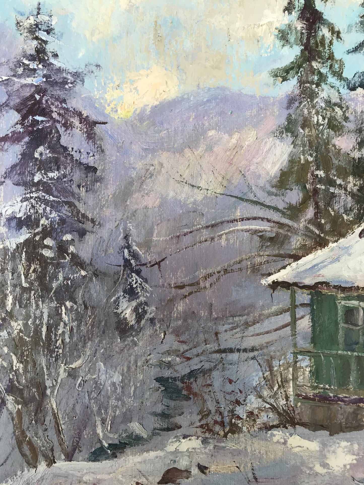 Oil painting Winter Mountain Landscape