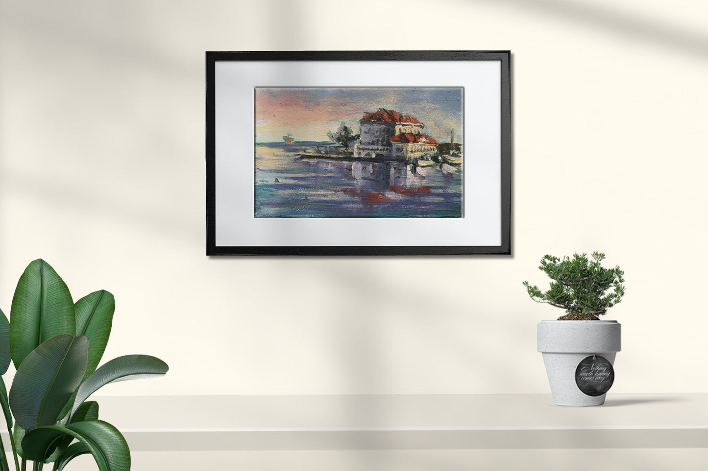 Oil painting Cottage by the river Unknown artist