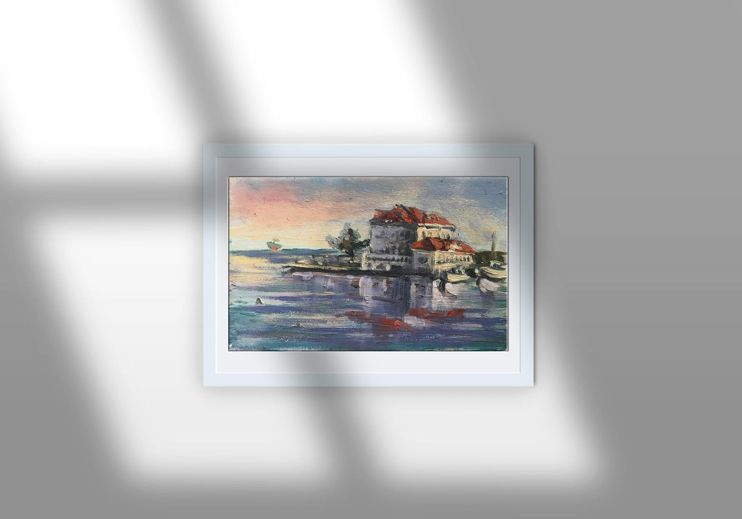 Oil painting Cottage by the river Unknown artist