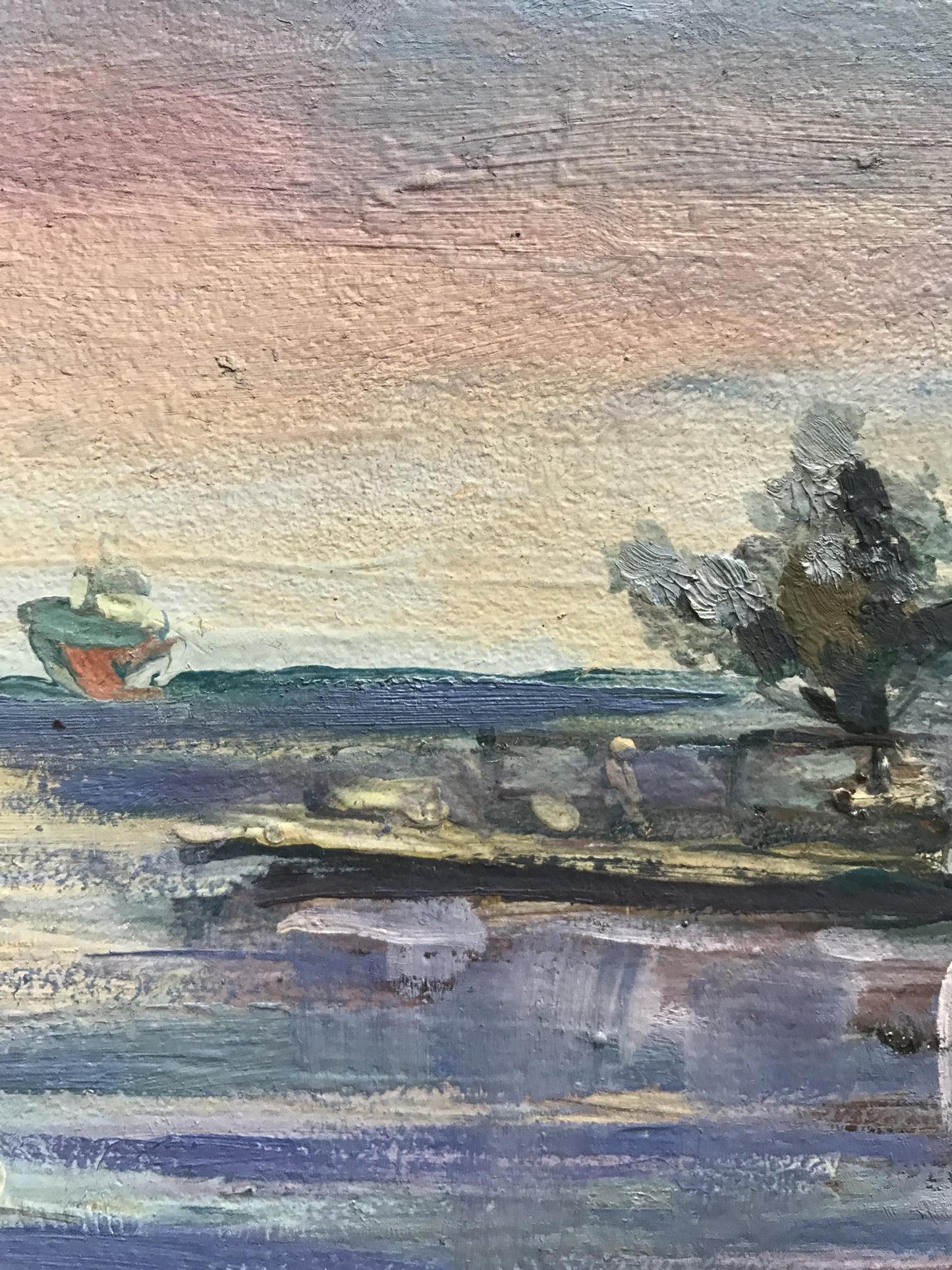Oil painting Cottage by the river Unknown artist