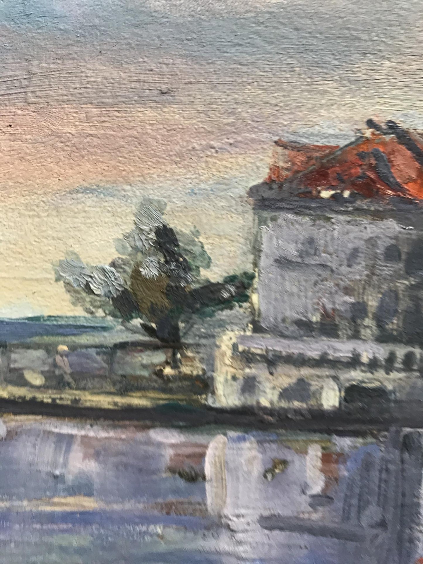 Oil painting Cottage by the river Unknown artist