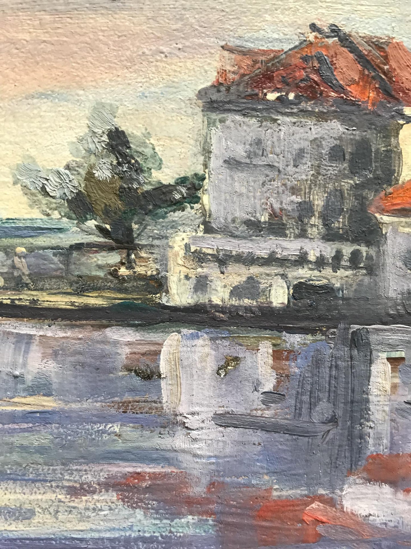 Oil painting Cottage by the river Unknown artist