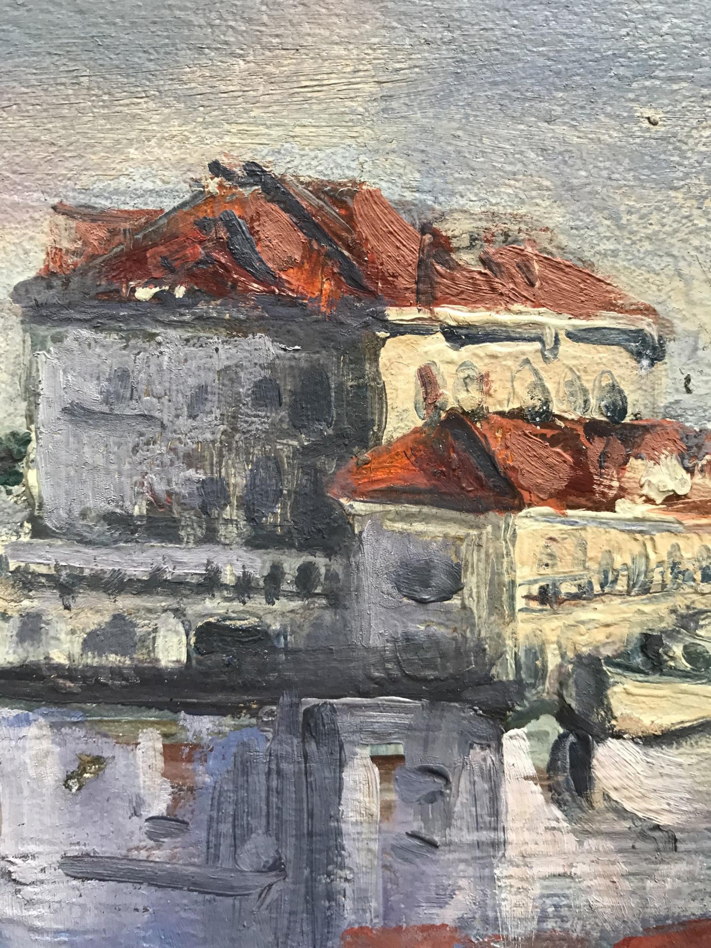 Oil painting Cottage by the river Unknown artist