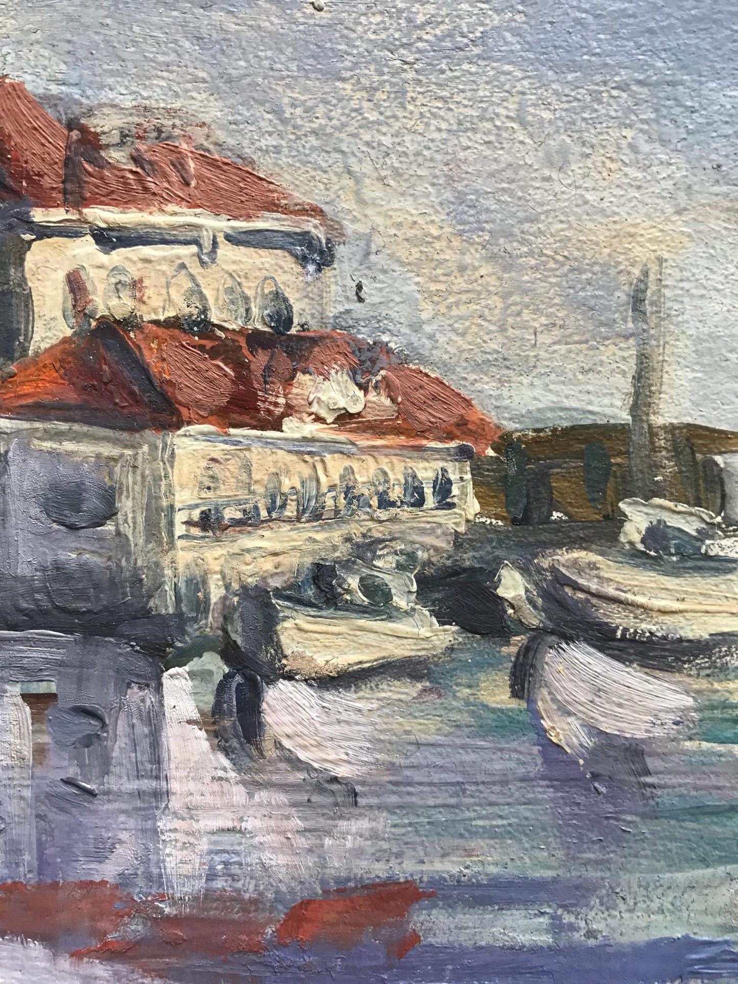 Oil painting Cottage by the river Unknown artist