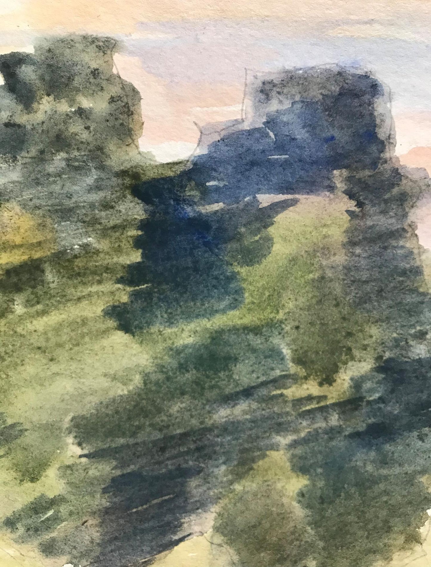 Watercolor painting City River