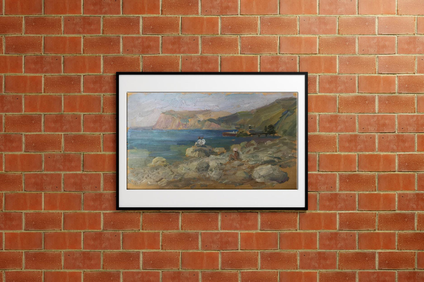 Oil painting Couple relaxing on the sea Unknown artist