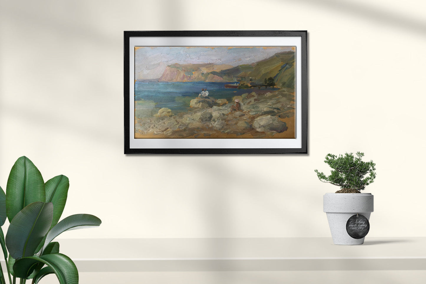 Oil painting Couple relaxing on the sea Unknown artist