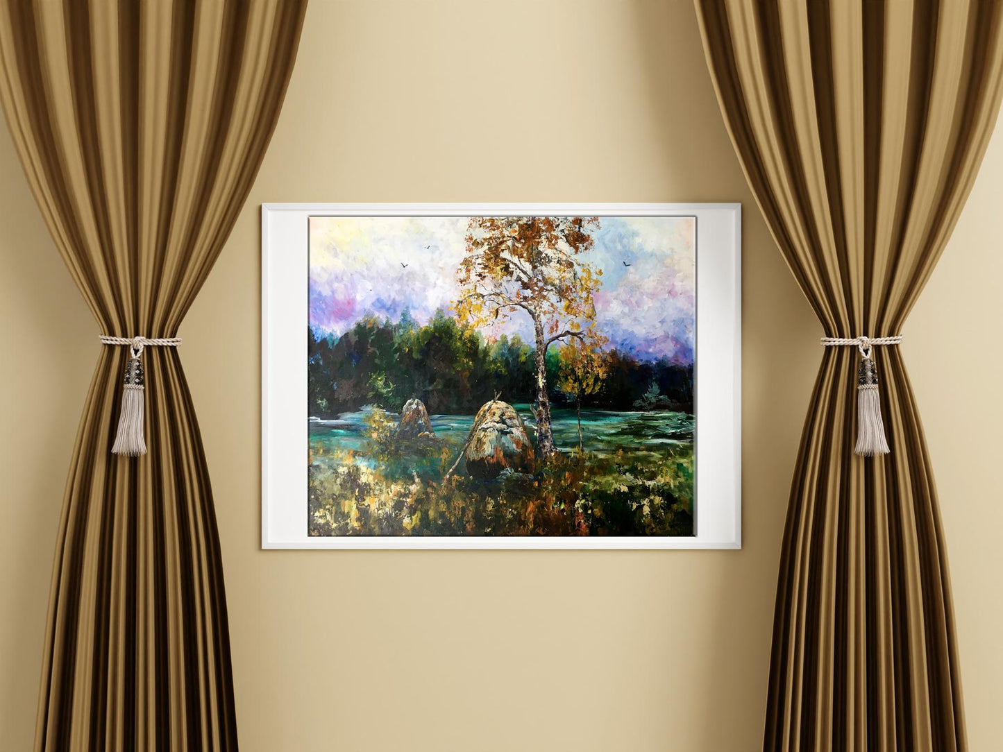 Oil painting Haystacks and forest Unknown artist