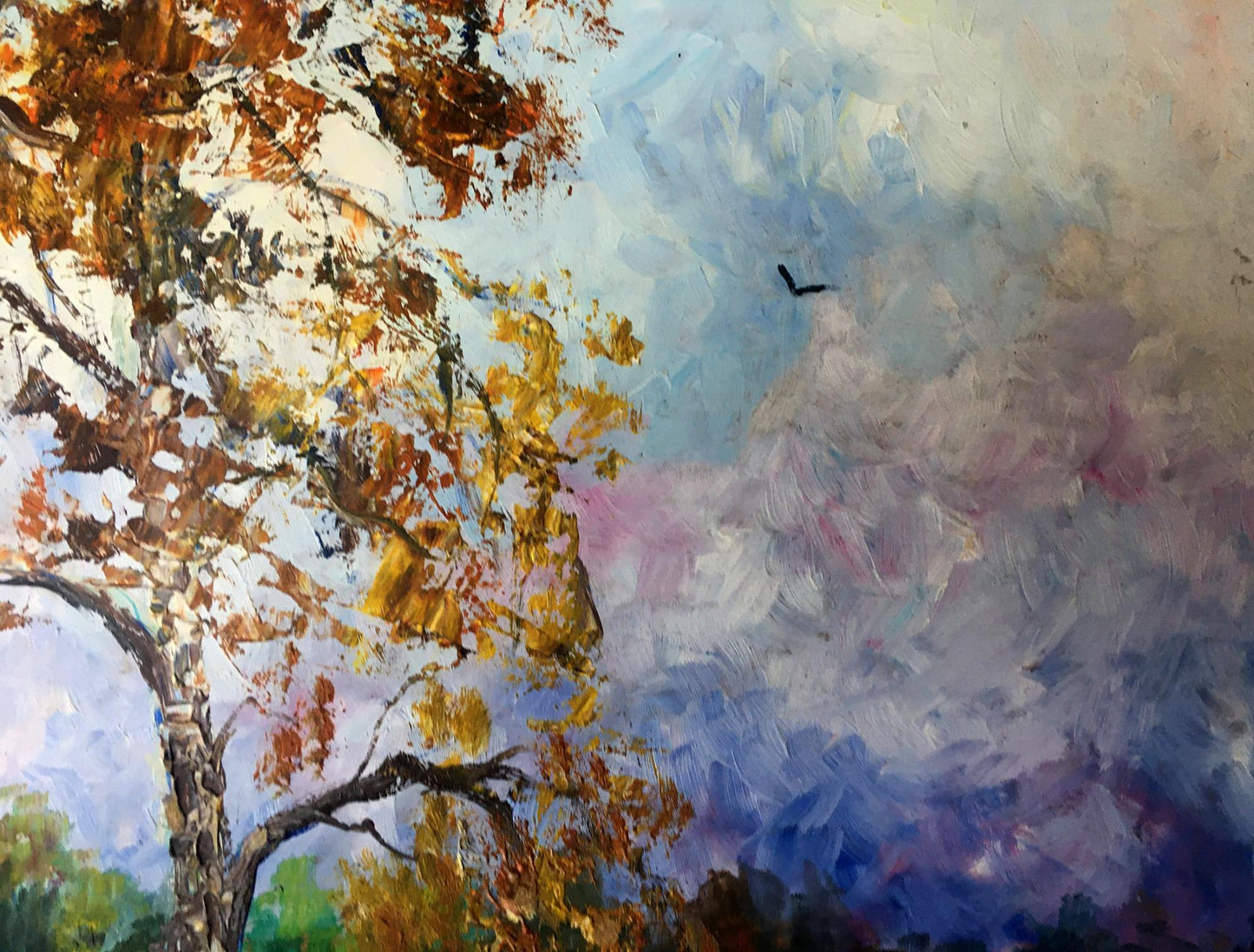 Oil painting Haystacks and forest Unknown artist