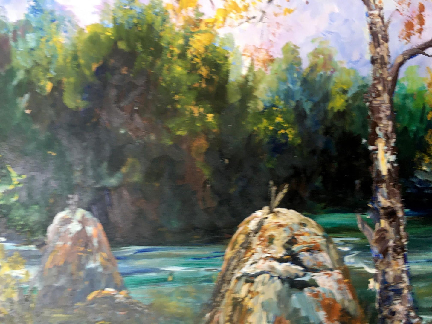 Oil painting Haystacks and forest Unknown artist