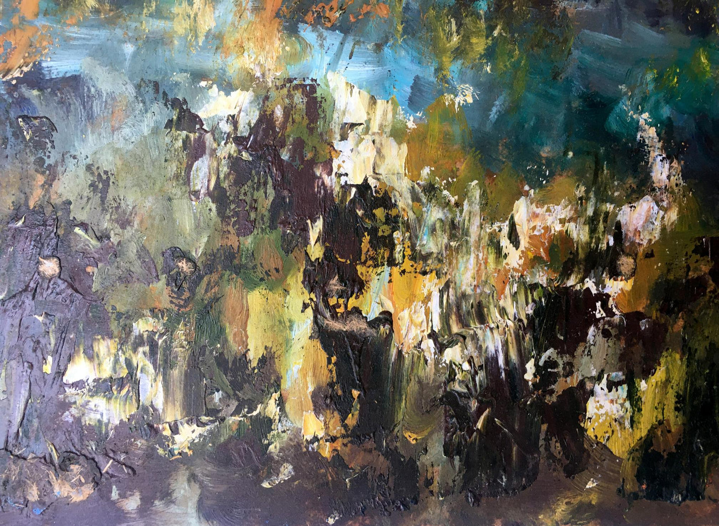 Oil painting Haystacks and forest Unknown artist