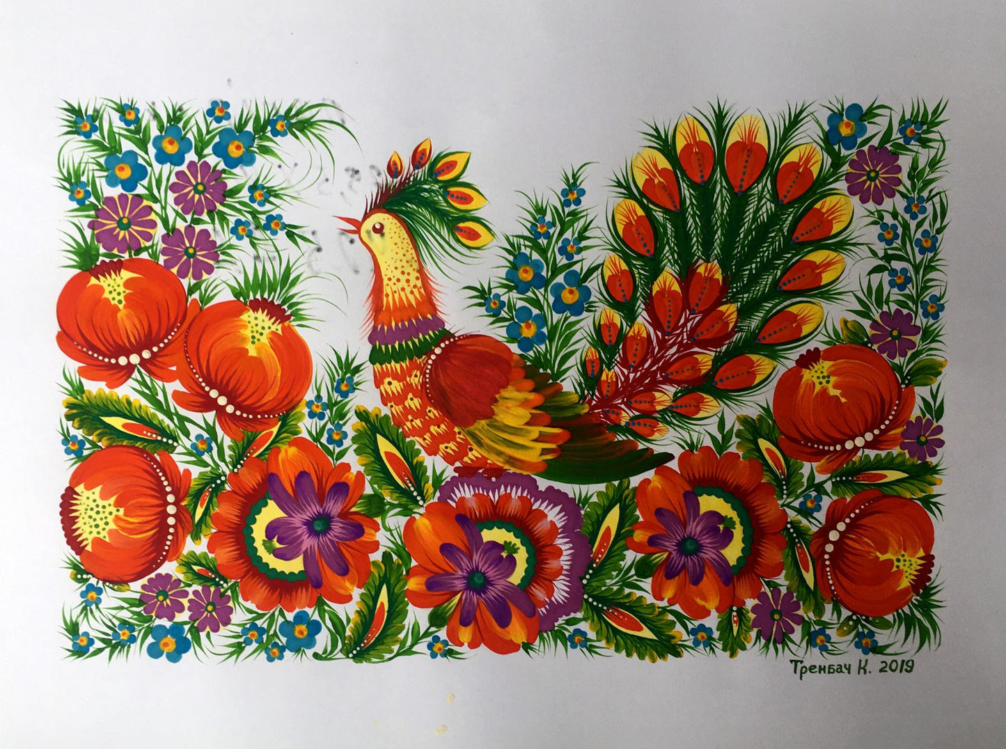 Acrylic painting Peacock Trenbach K.