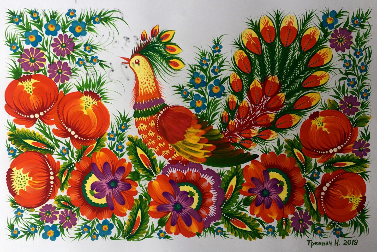 Acrylic painting Peacock Trenbach K.