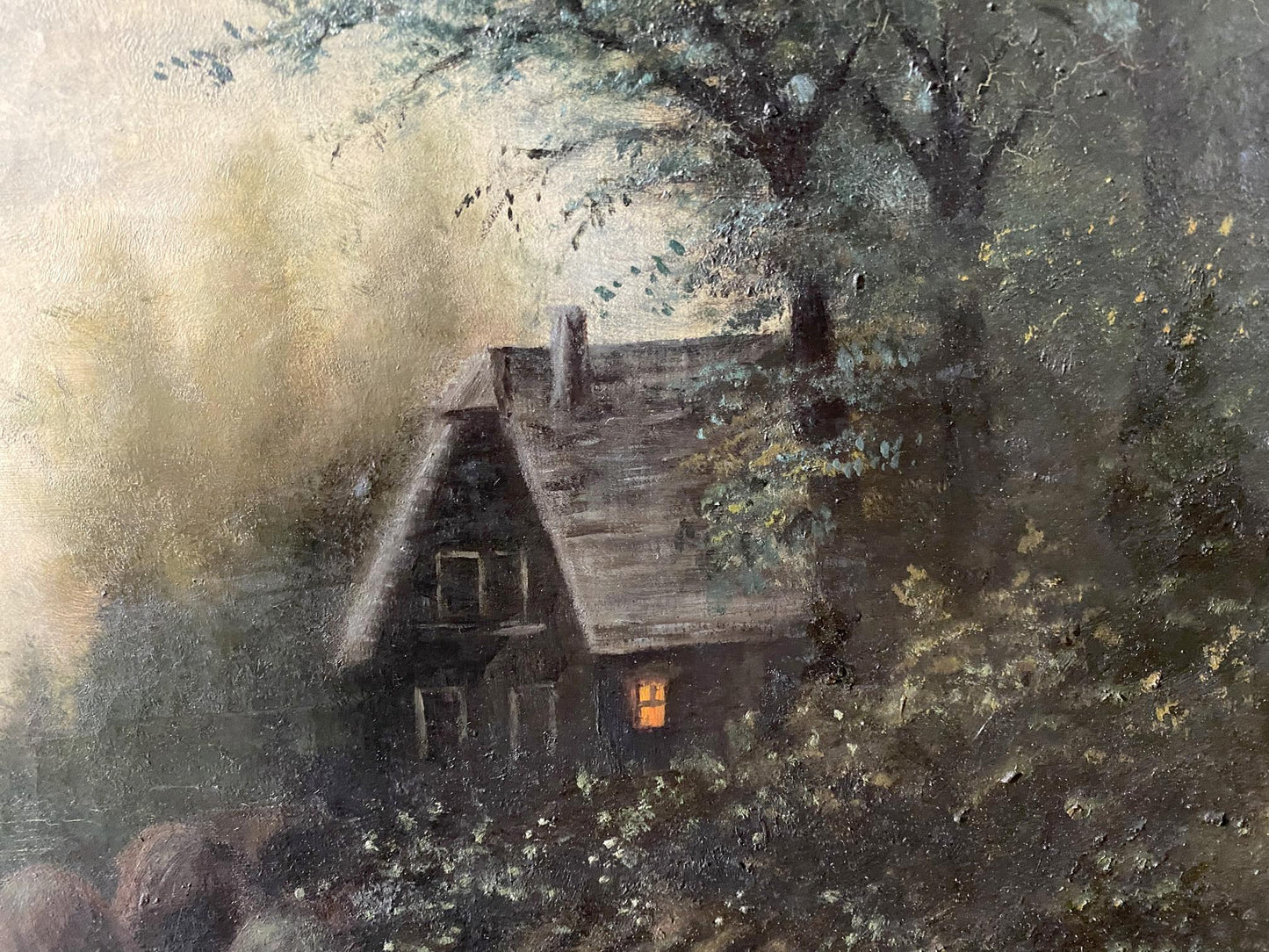 Oil painting House near the river European artist