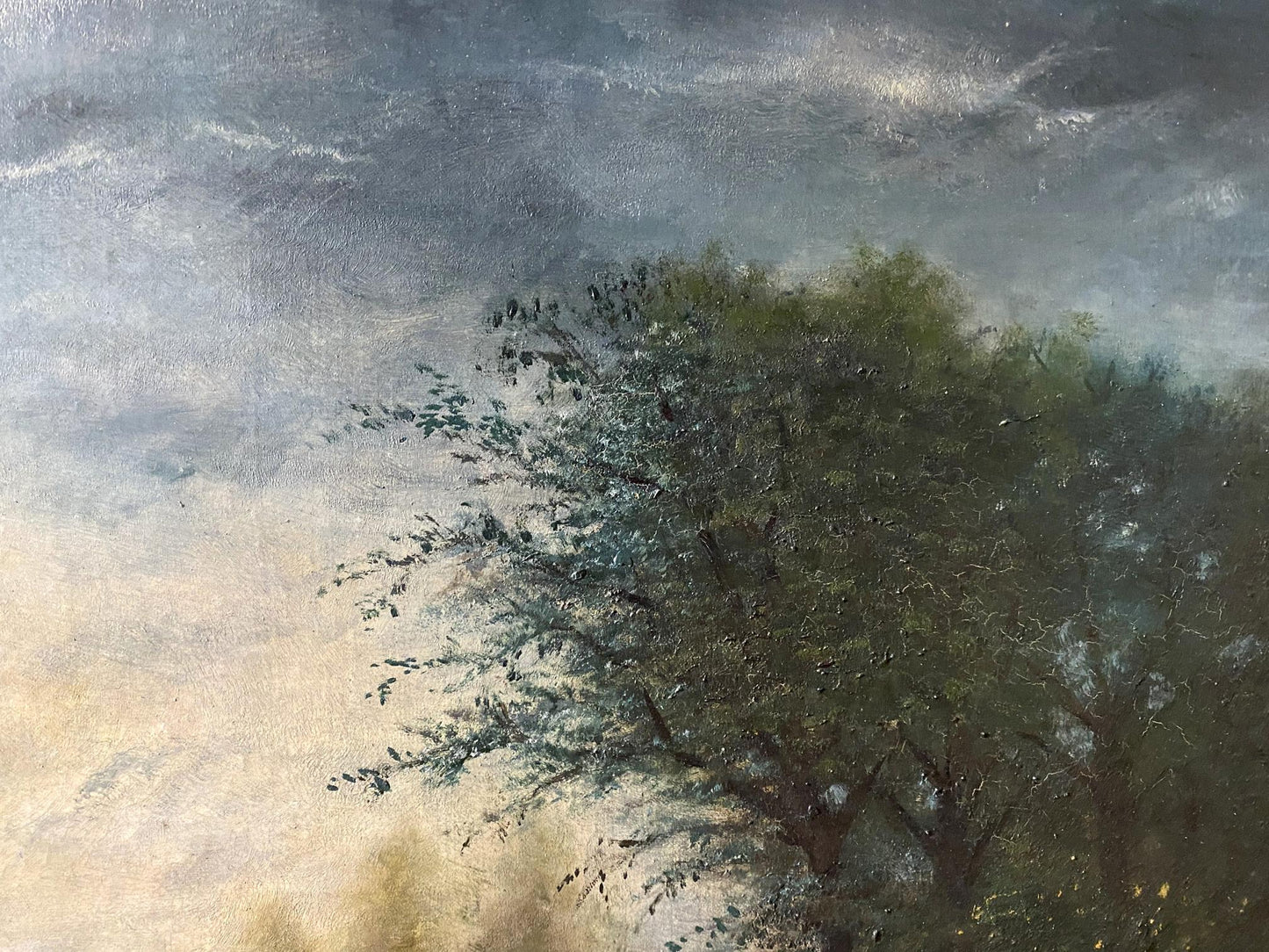 Oil painting House near the river European artist