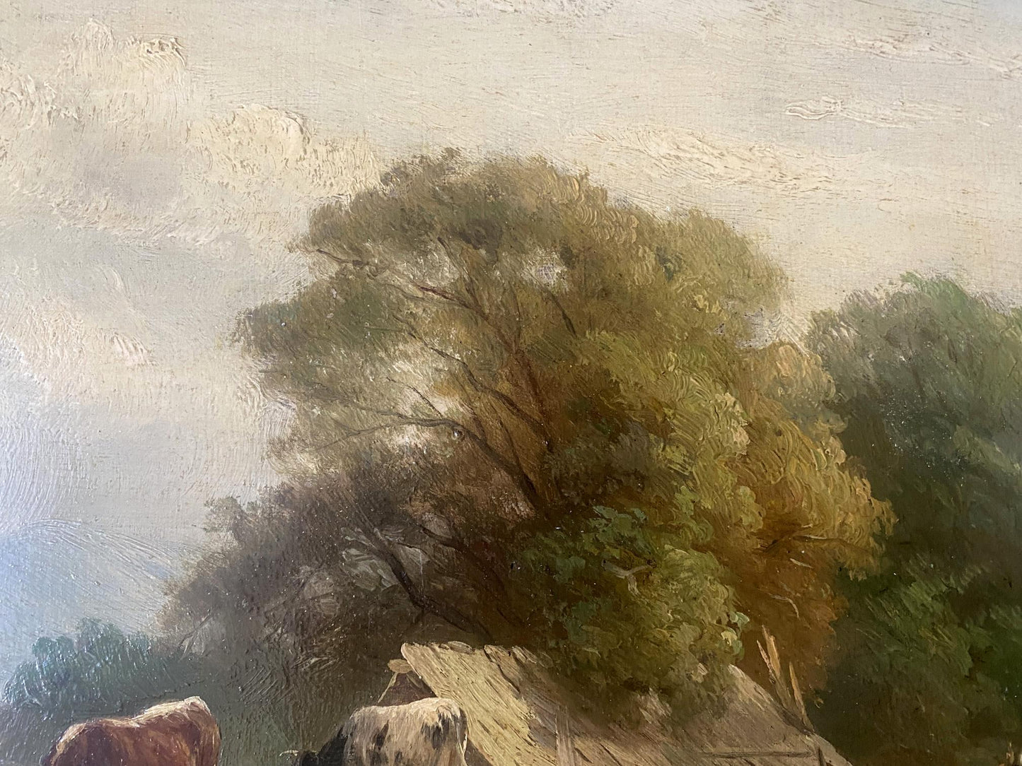 Oil painting Cows at the waterhole European artist