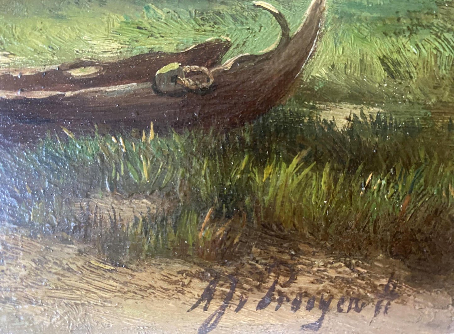 Oil painting Cows at the waterhole European artist