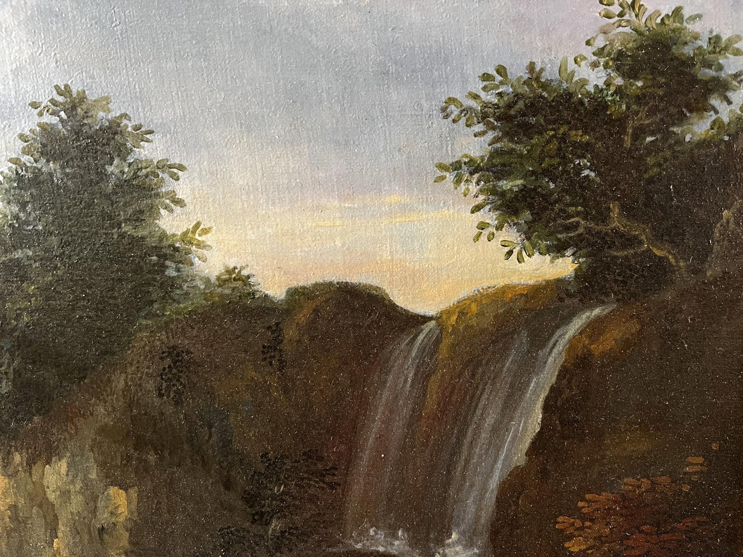 Oil painting Mountain waterfall European artist