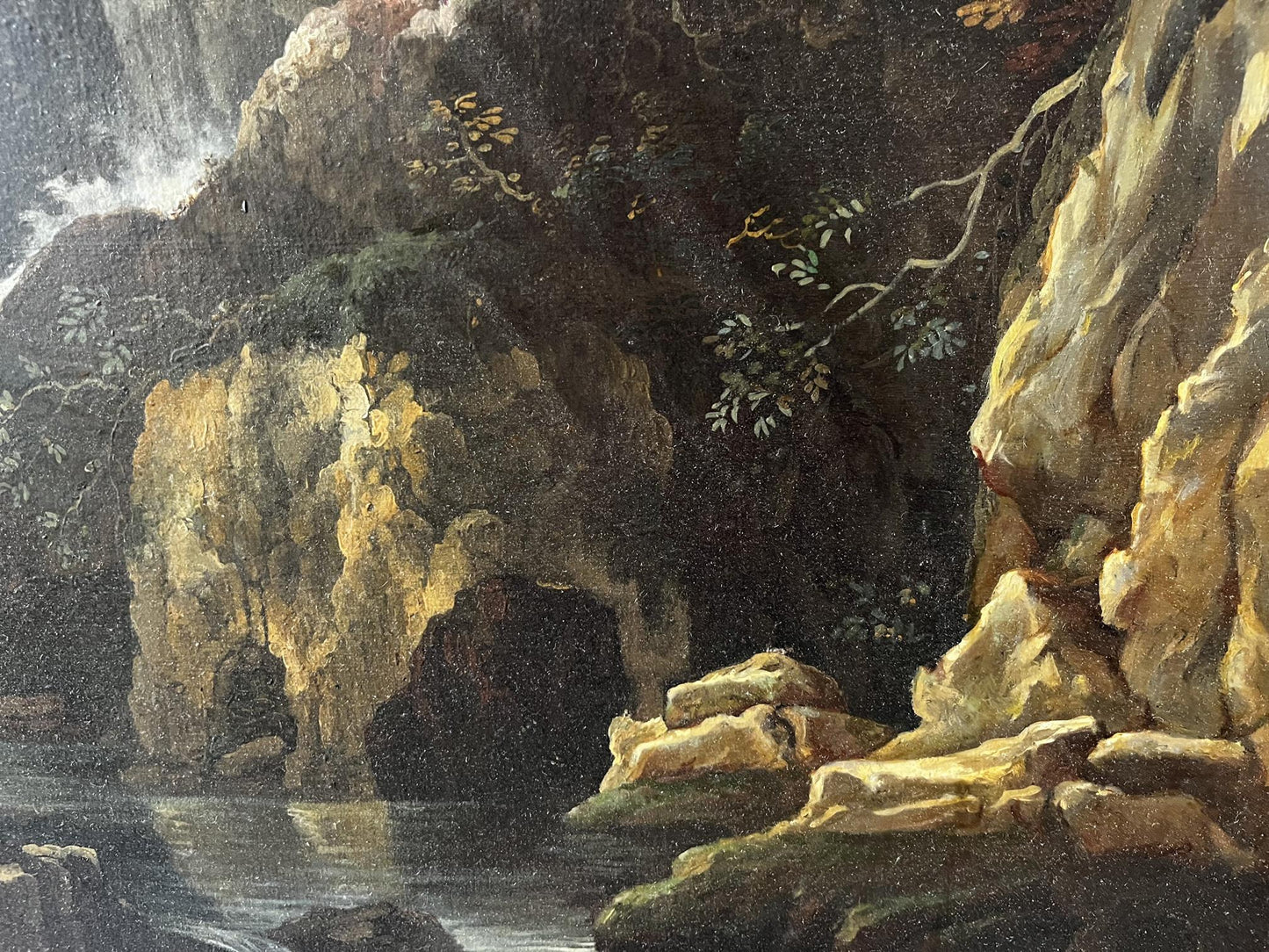 Oil painting Mountain waterfall European artist