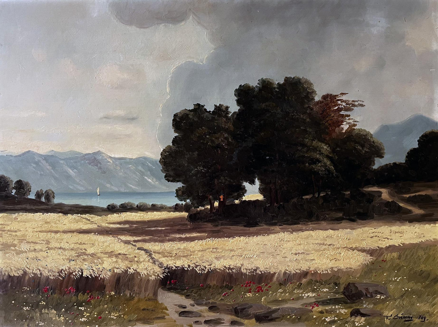 Oil painting Wheat field European artist