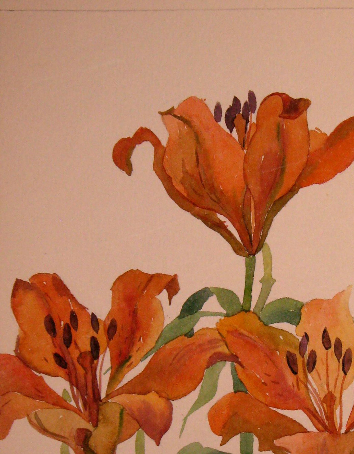 Watercolor painting Lilies Flowers Savenets Valery