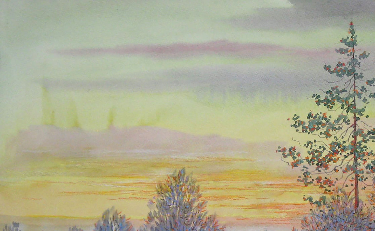 Watercolor painting March Nature Landscape Savenets Valery