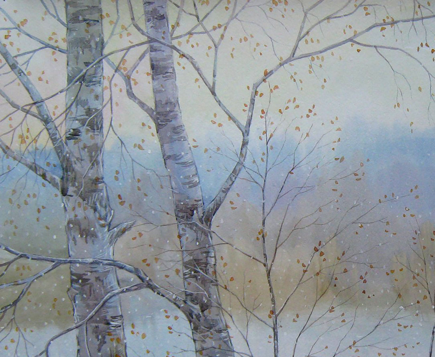 Watercolor painting Snow Nature Landscape Savenets Valery
