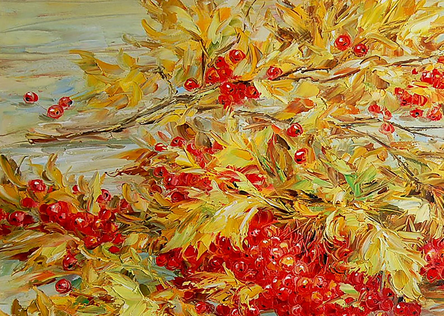 Oil painting Viburnum still life