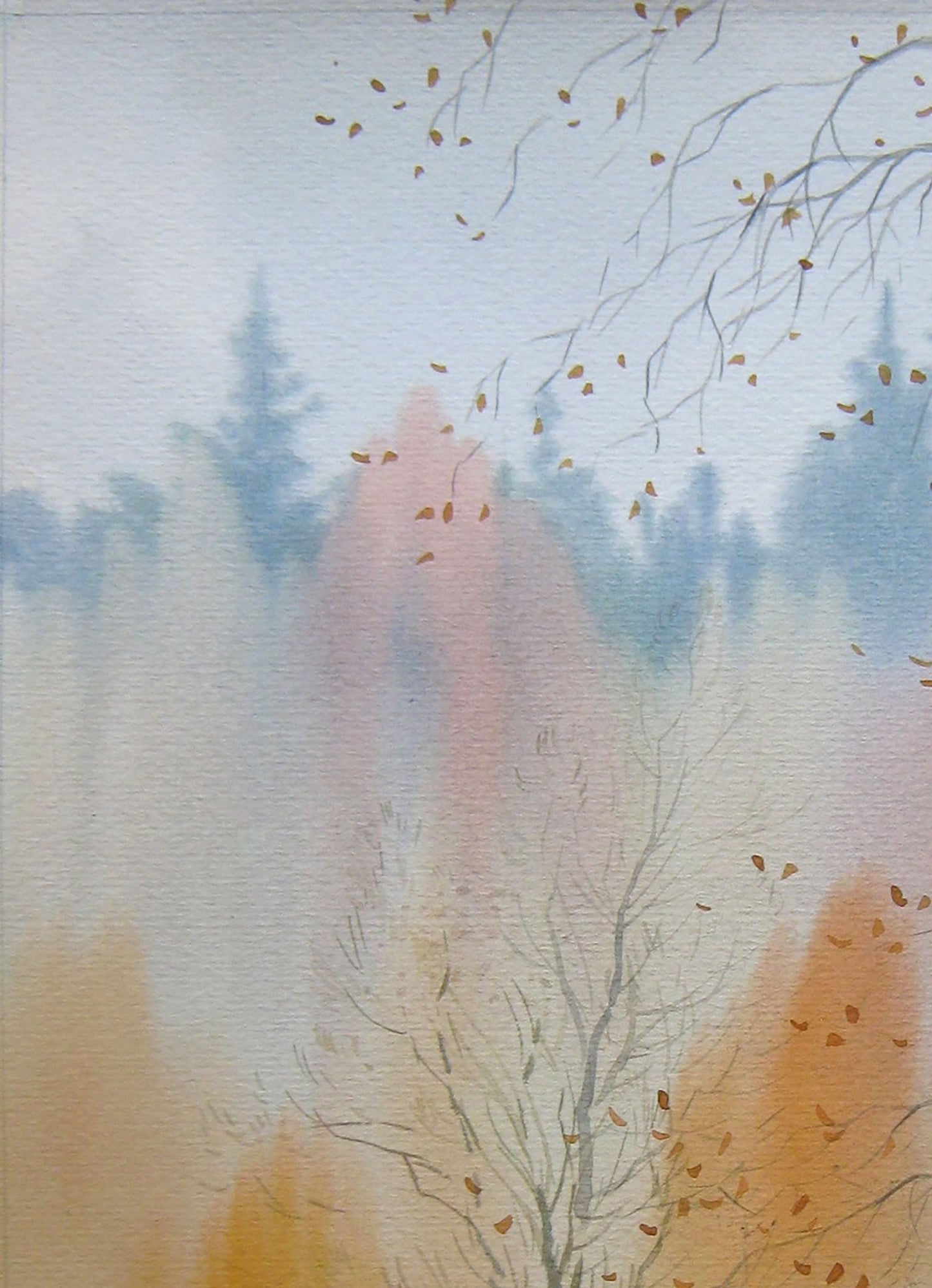 Watercolor painting Autumn Village landscape Savenets Valery