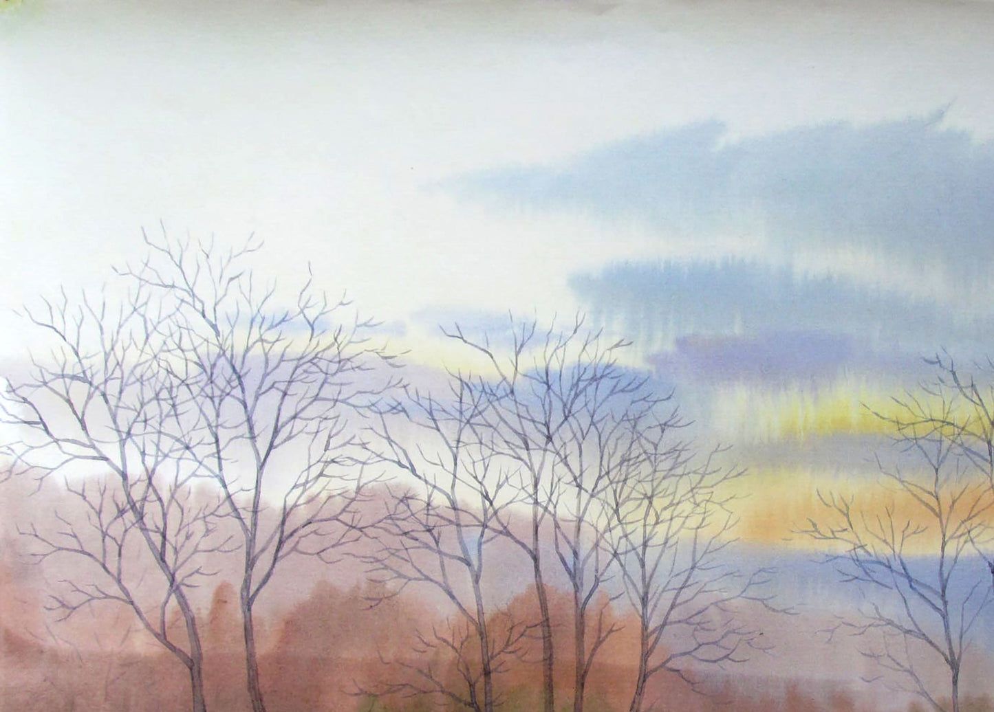 Watercolor painting March Nature Landscape Savenets Valery