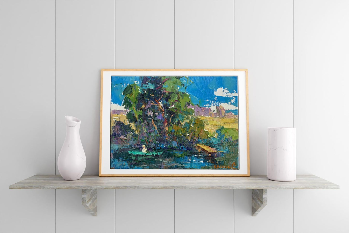 Oil painting Summer lake