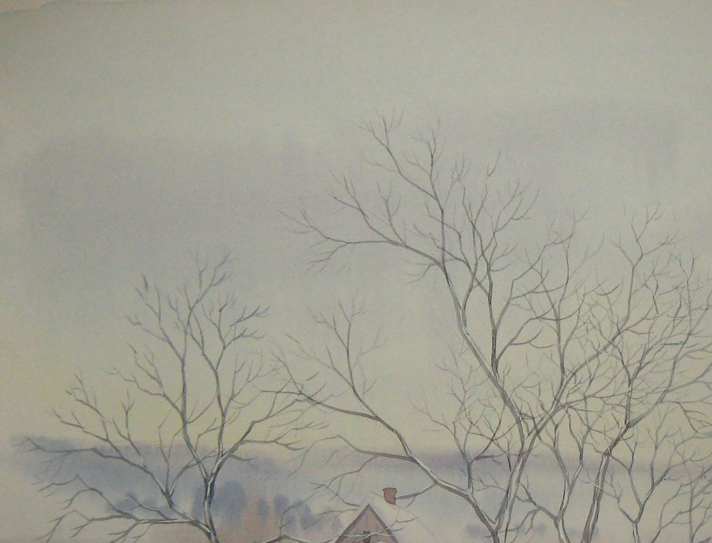 Watercolor painting Nature Landscape Village Savenets Valery