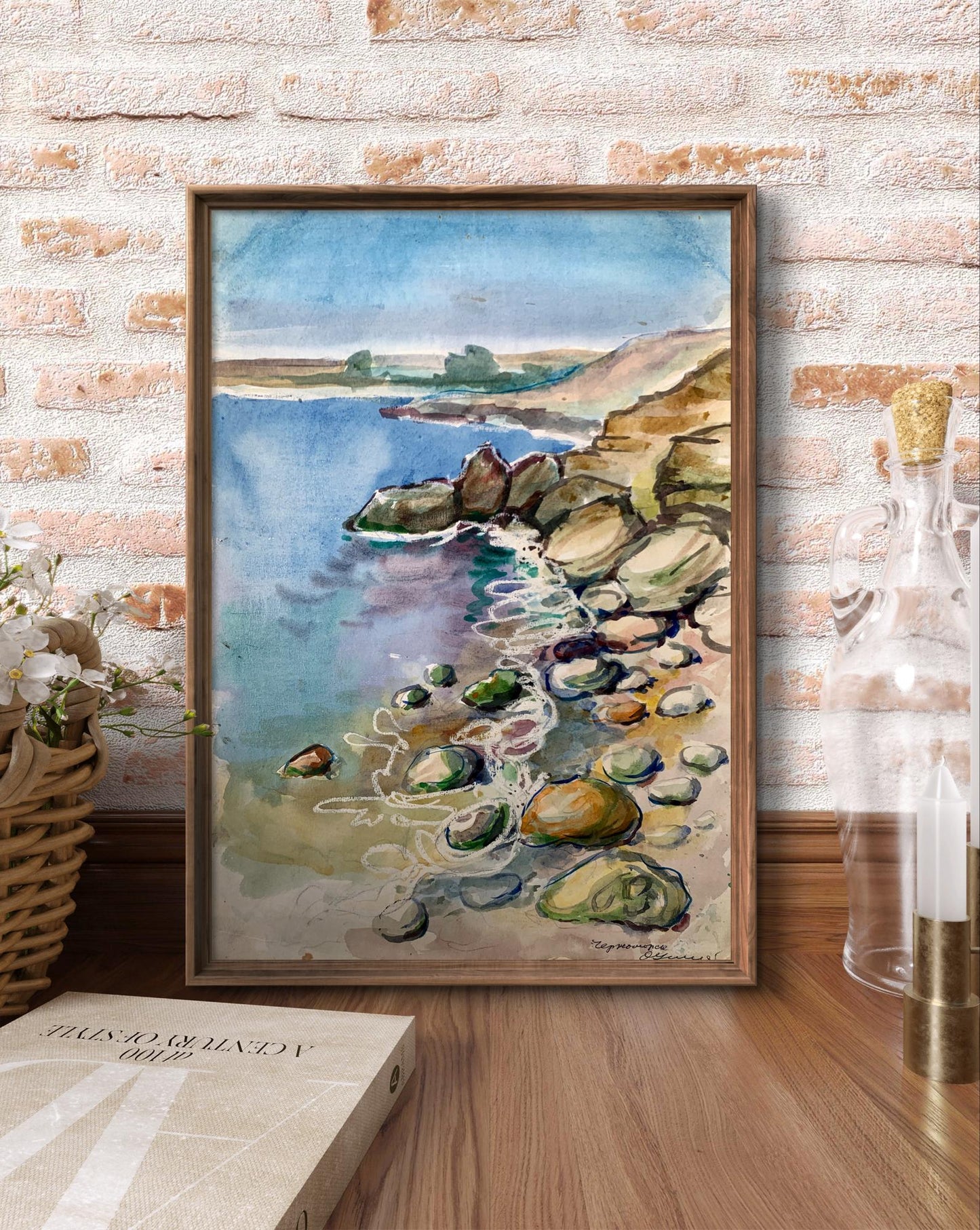 Watercolor painting On the seashore Unknown artist