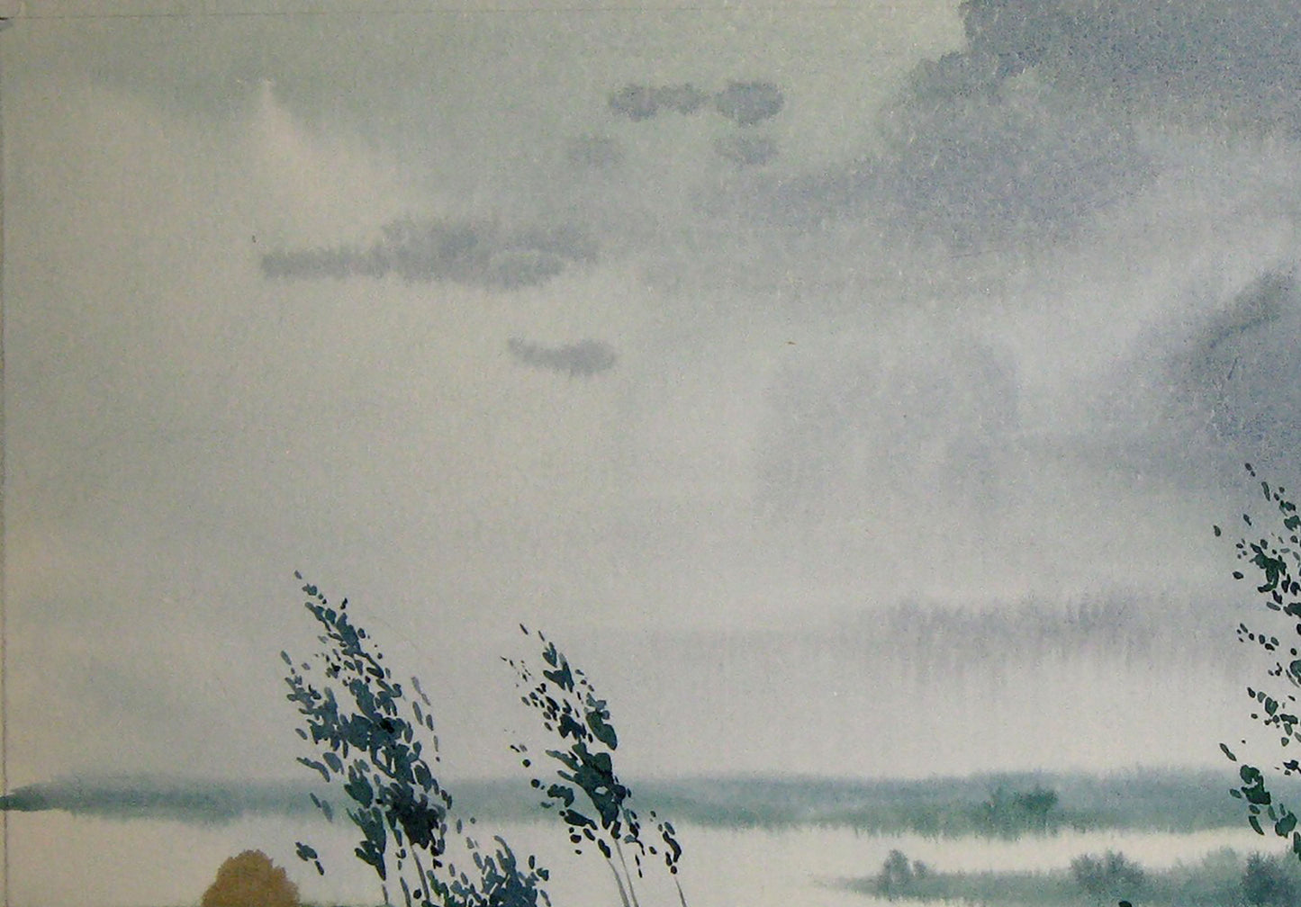 Watercolor painting Cold august Nature Landscape Savenets Valery