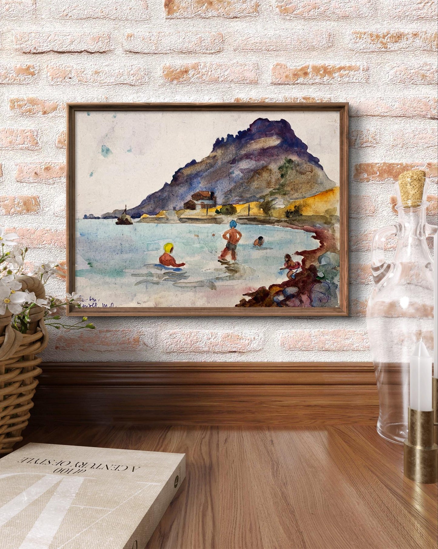 Watercolor painting Swimming in the sea Unknown artist