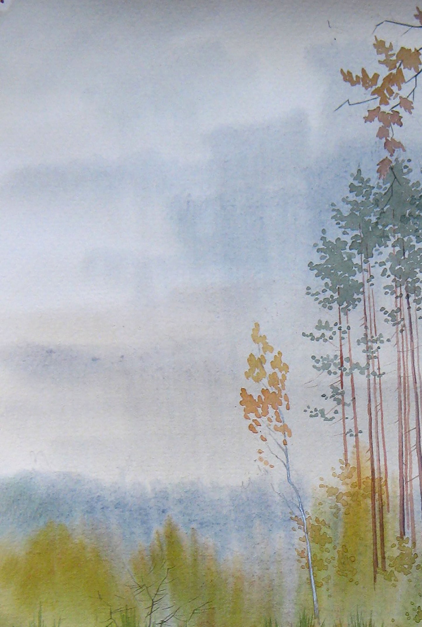 Watercolor painting Autumn Nature Landscape Valery Savenets