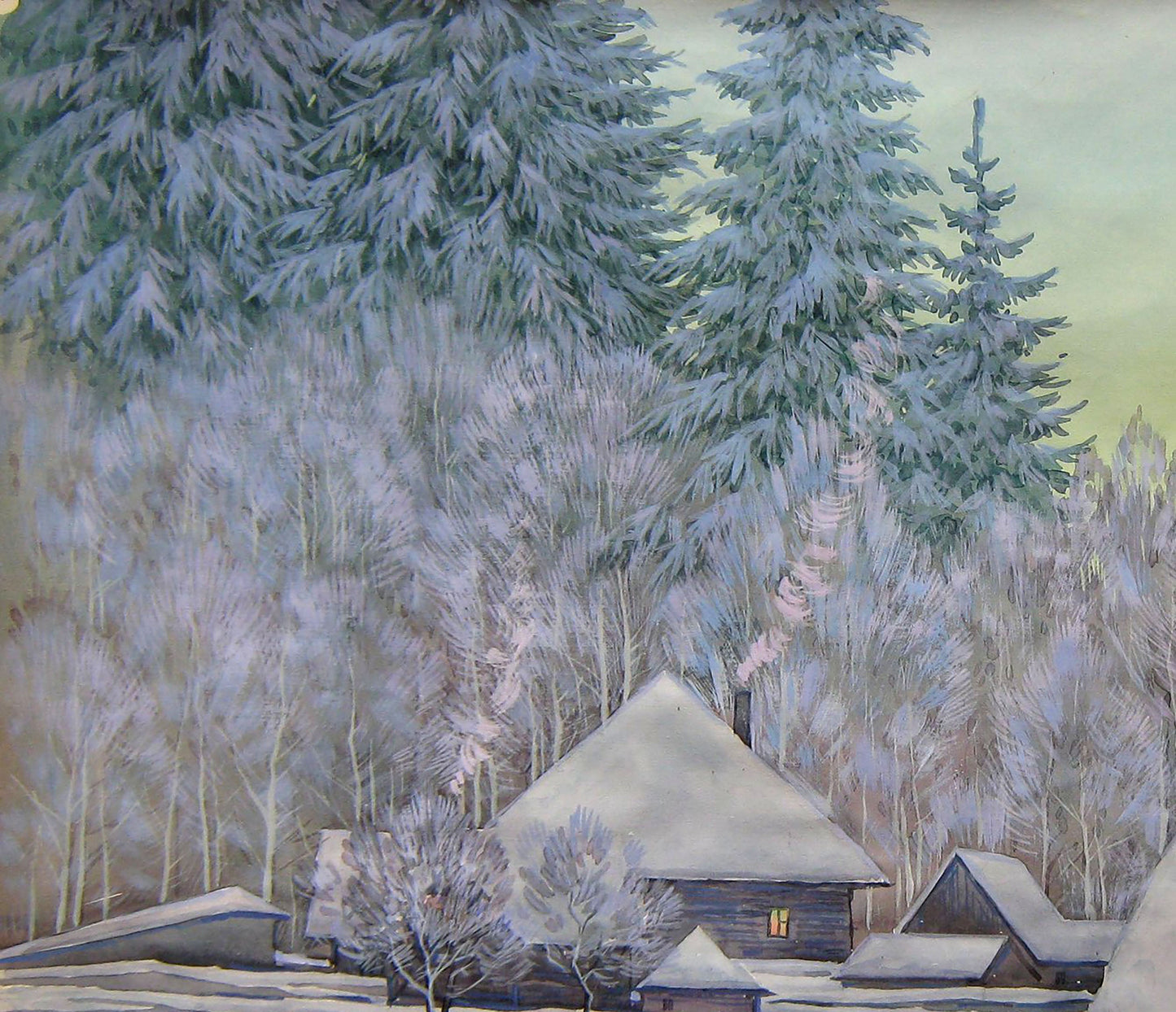 Watercolor painting Village landscape Savenets Valery