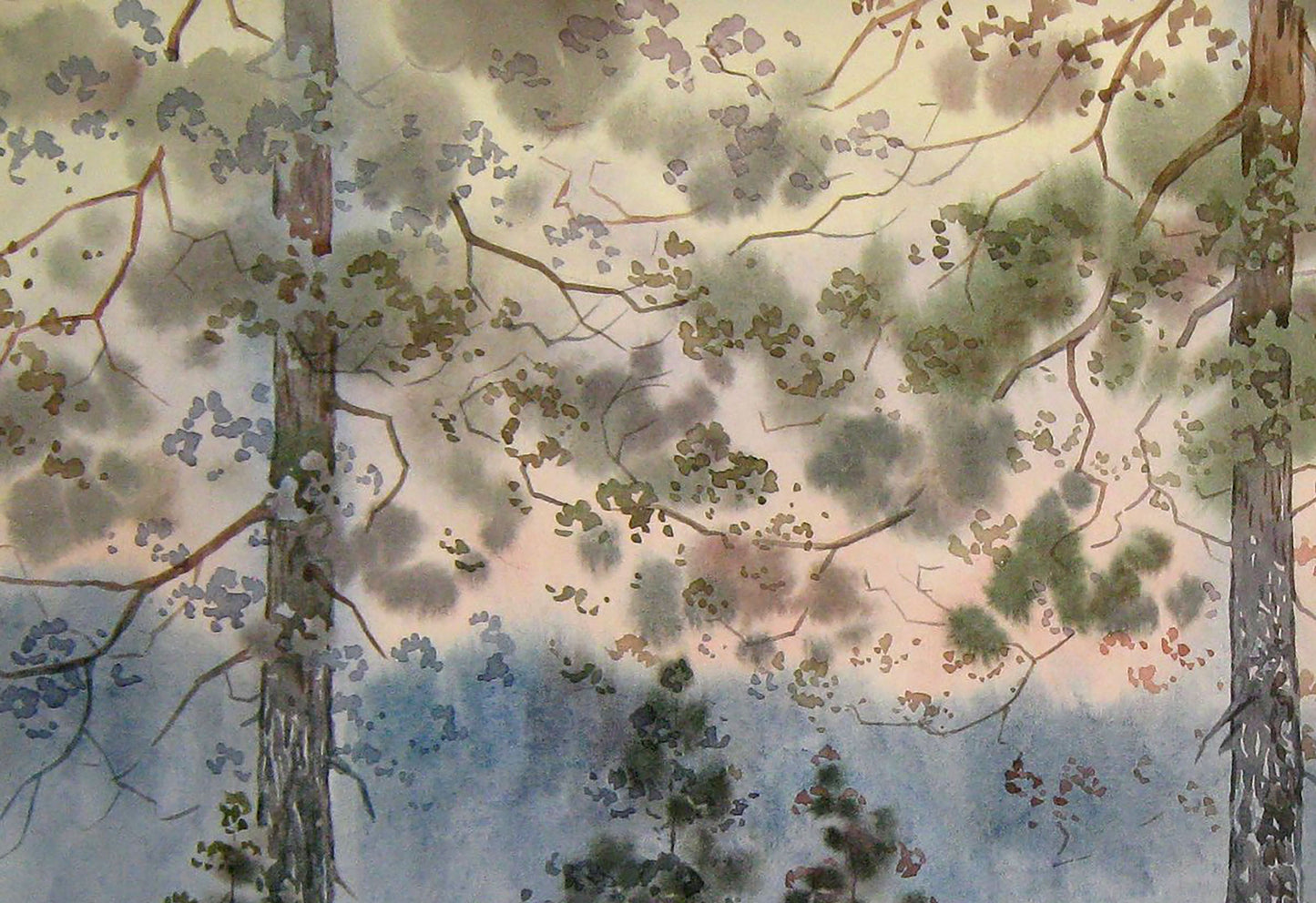 Watercolor painting "Misty Winter Forest" by Valery Savenets