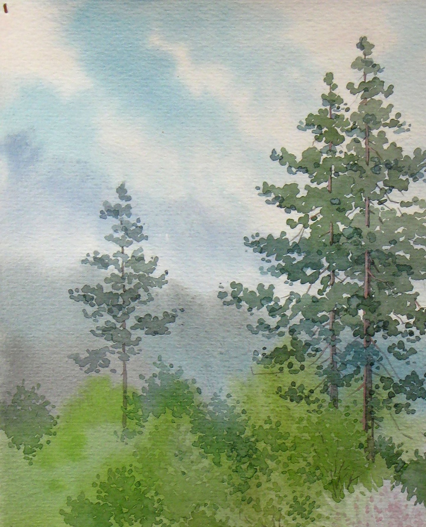 Watercolor painting April Nature Landscape Savenets Valery