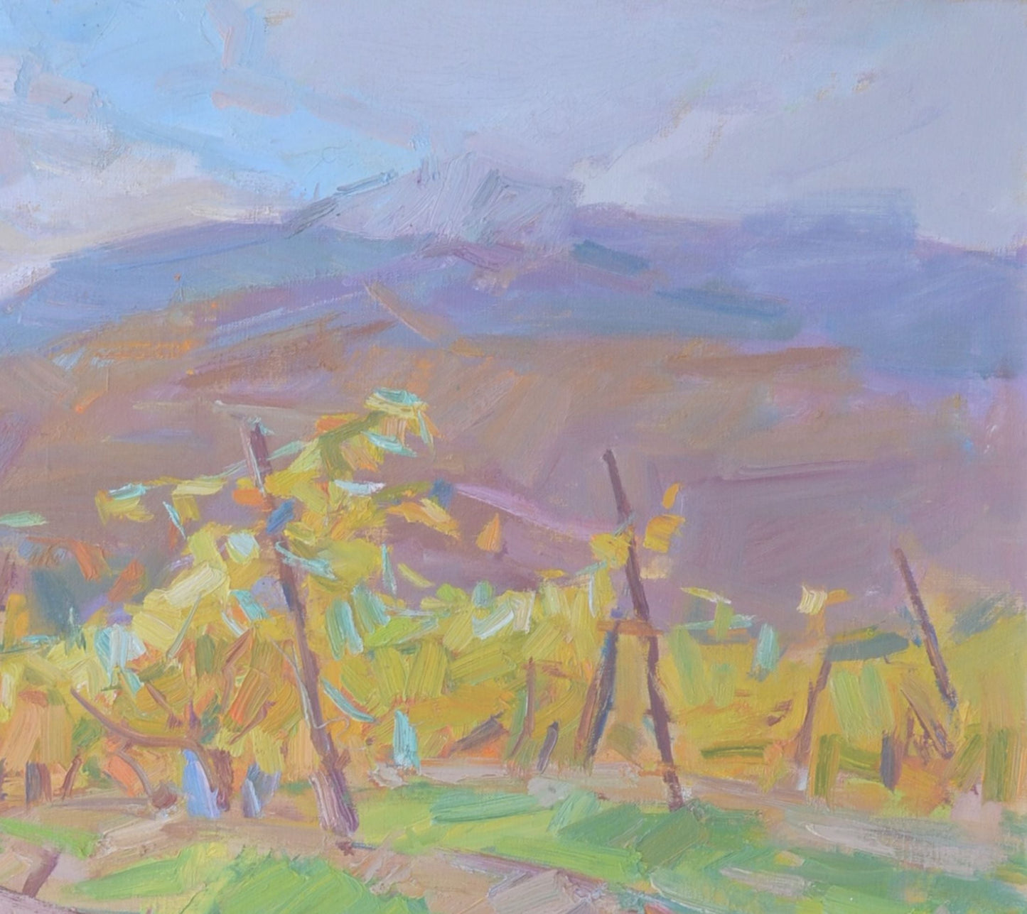 Oli painting Autumn Mountain vineyards Pereta Vyacheslav