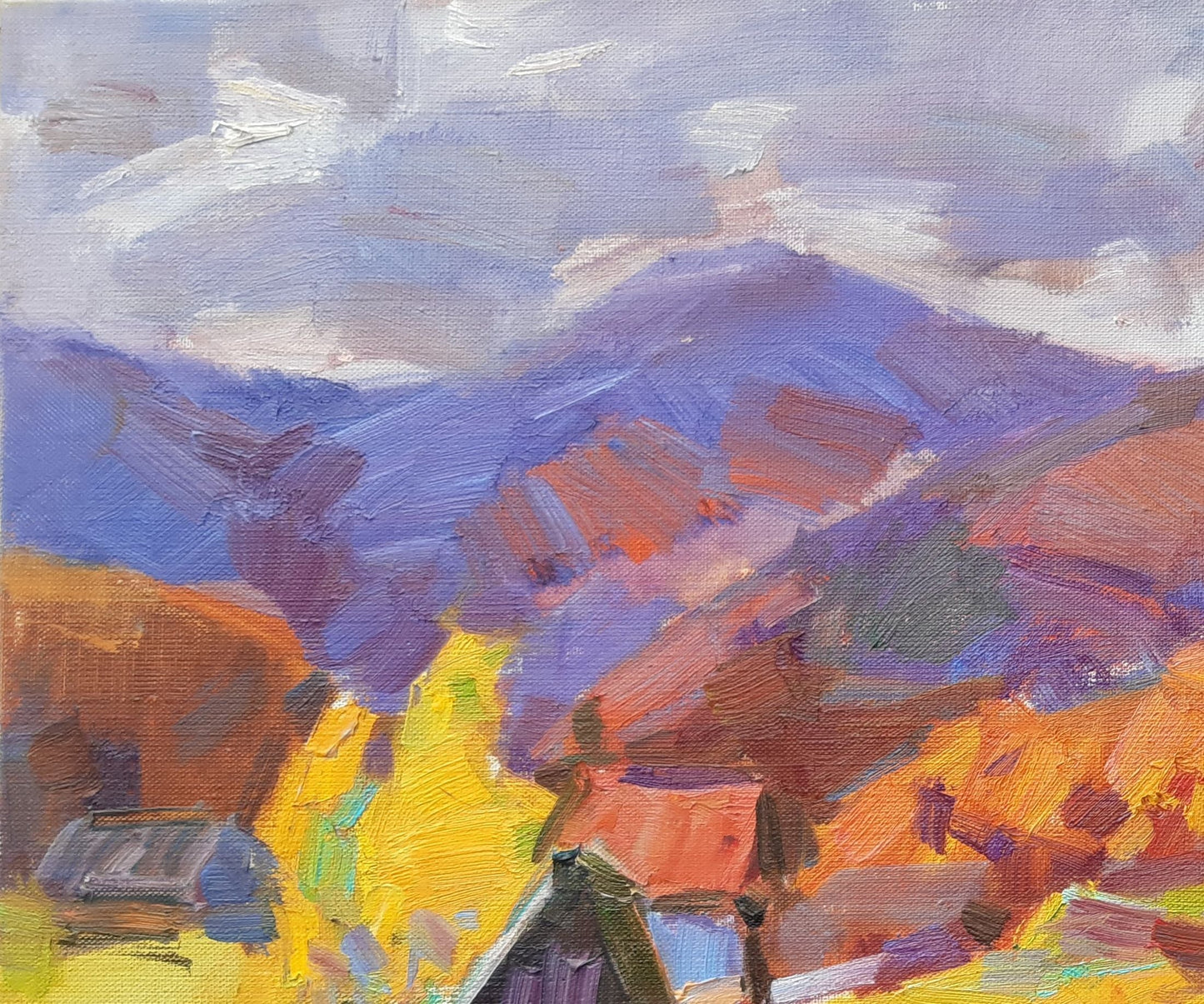 Oli painting Autumn Carpathians Mountain Pereta Vyacheslav
