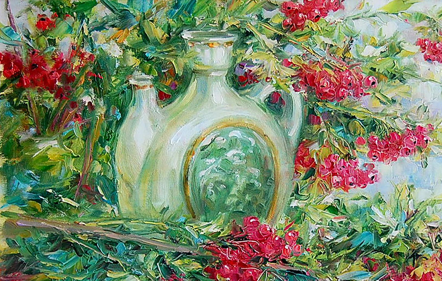 Oil painting viburnum still life