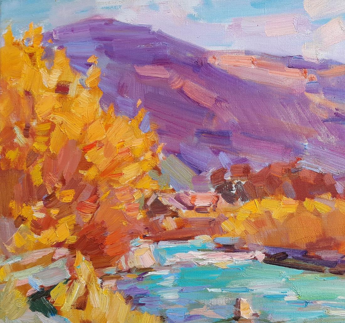 Oli painting Mountain river landscape Pereta Vyacheslav