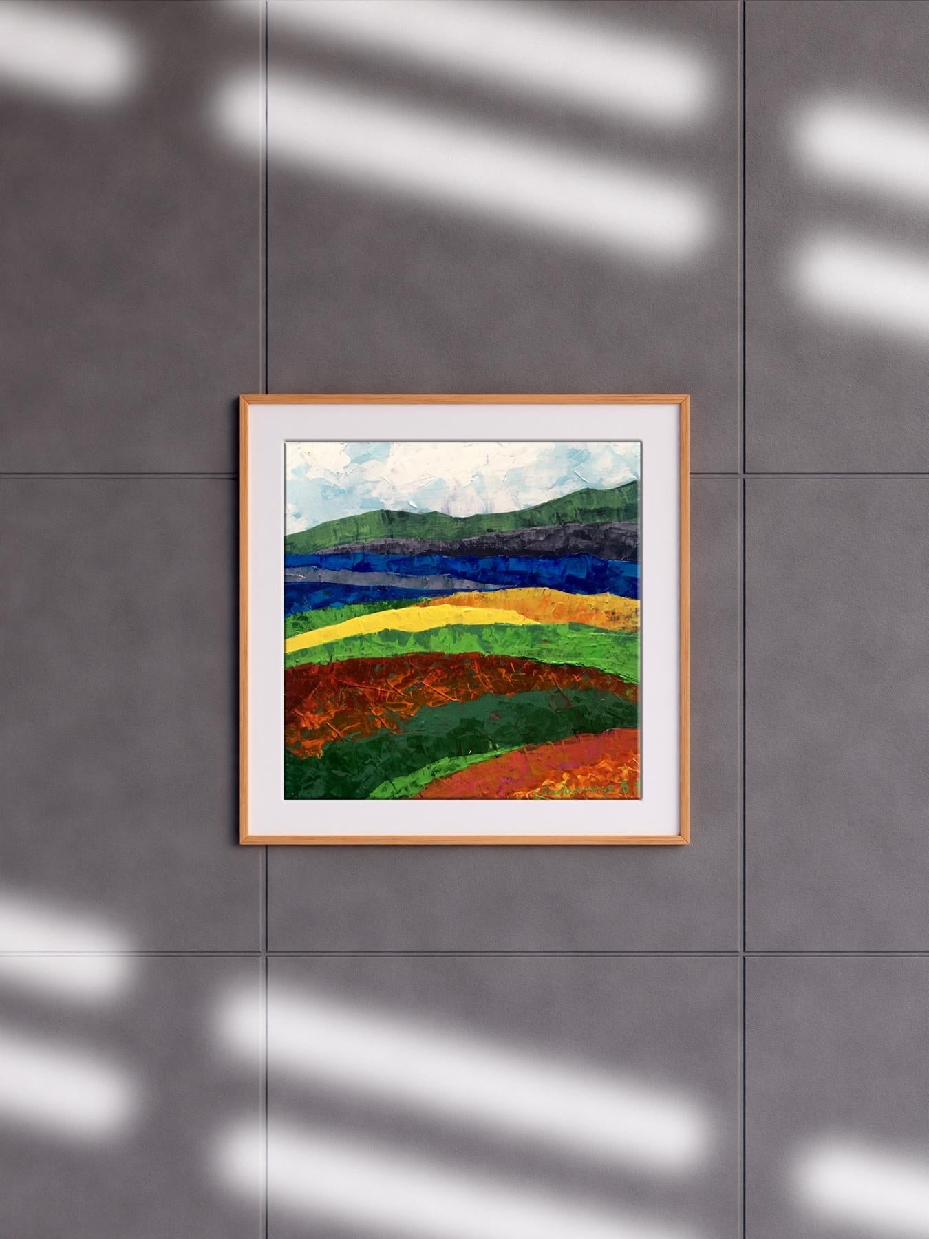 Oil painting depicting "Mountain Colored Fields" by V. Zadorozhnya