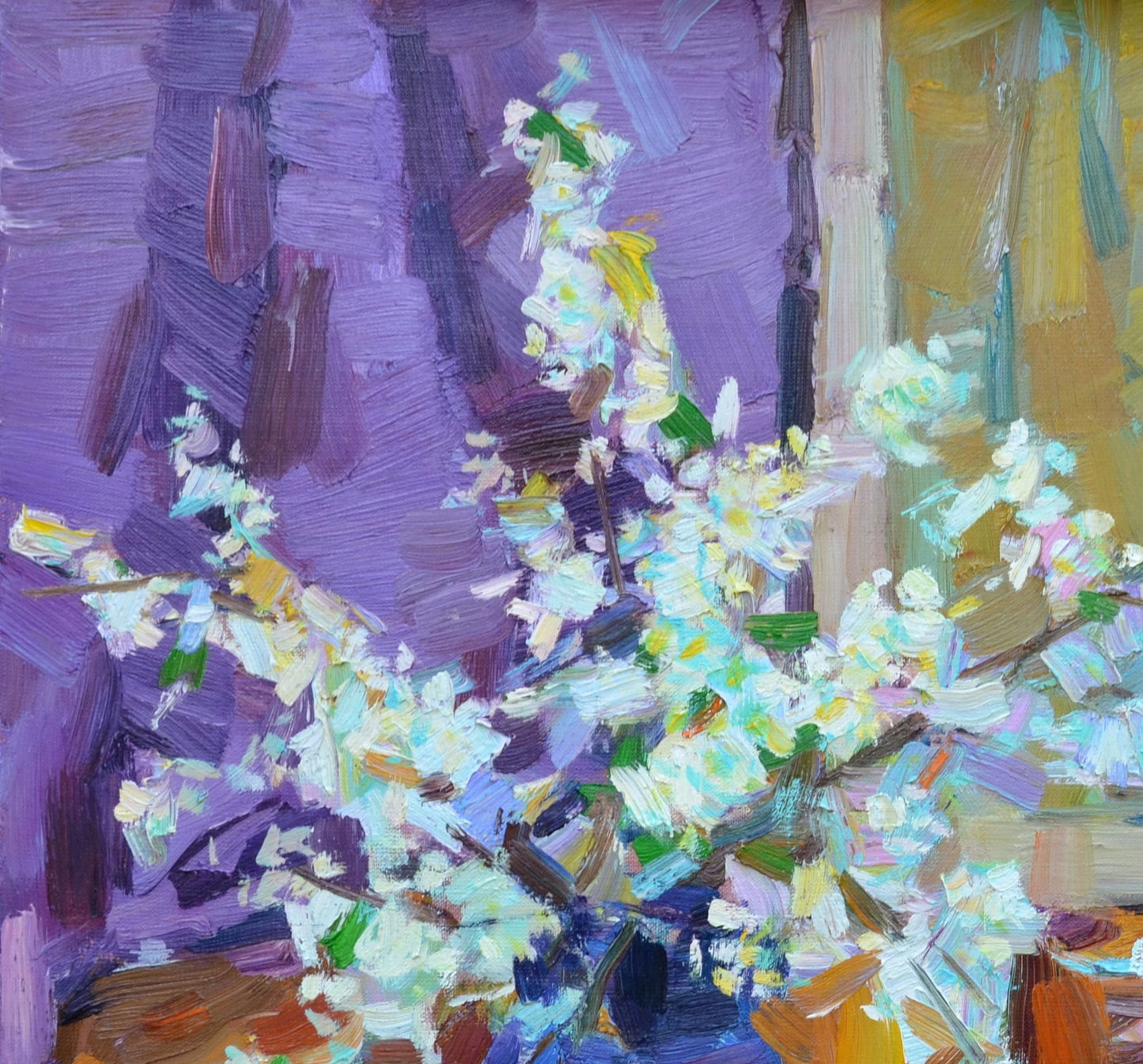 Oli painting Still life with Flowers twigs Pereta Vyacheslav