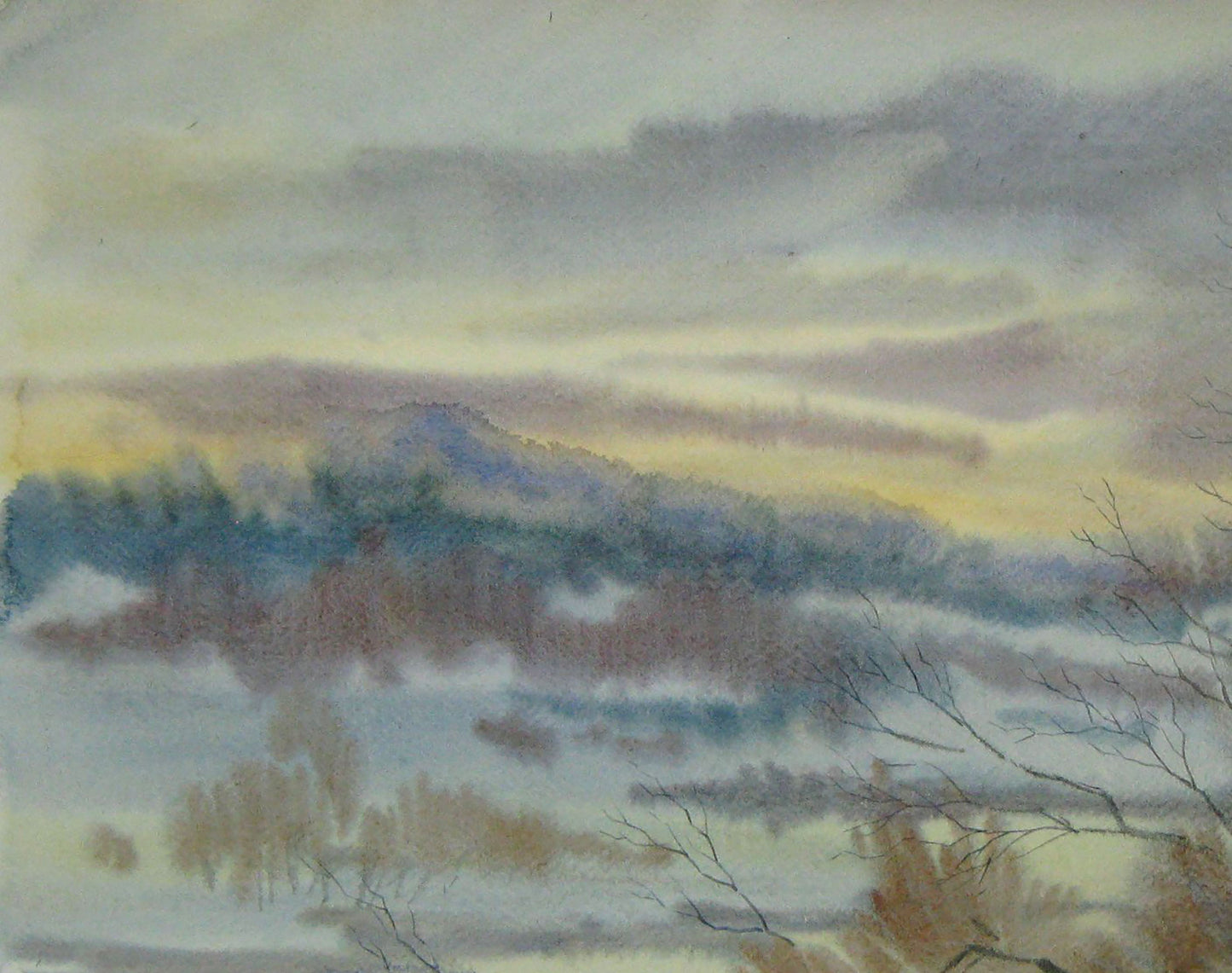 Watercolor painting Winter Nature Valery Savenets