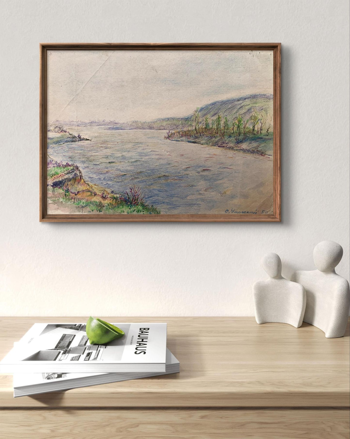 Colored pencil painting Quiet river O. Umansky