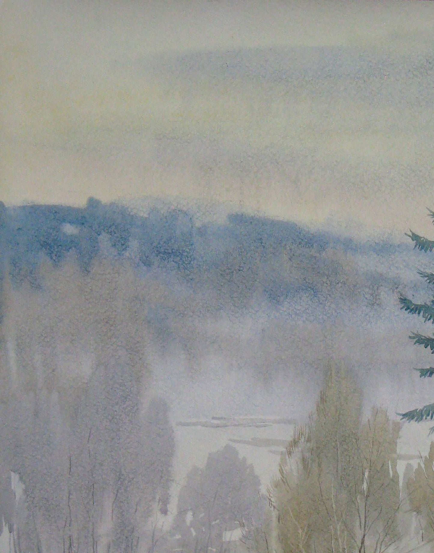 Watercolor painting Winter Nature Landscape Savenets Valery