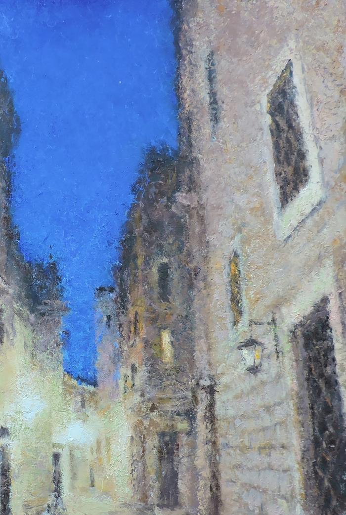 Olesia's Oil Painting: Nighttime Serenity in Blue and Yellow