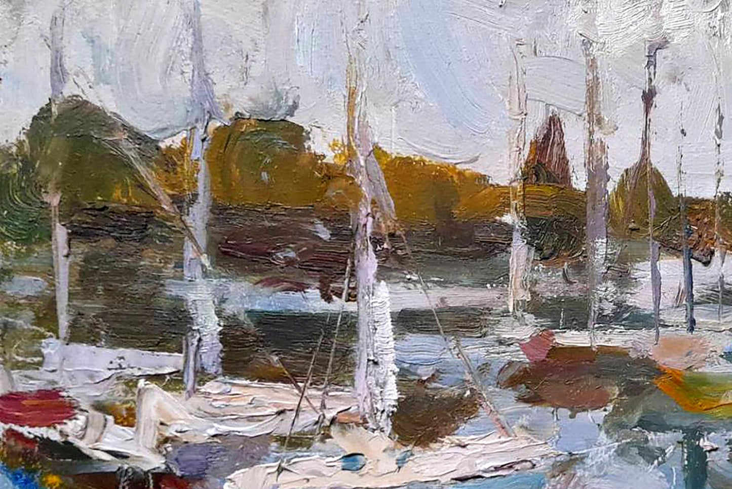 Oil painting River Yacht Ivan Kovalenko